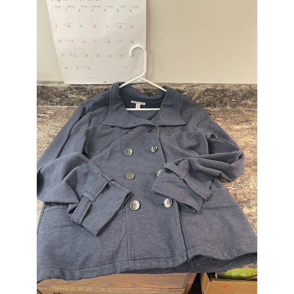 Coldwater Creek Women's Blue Gray Double Breasted Cotton Soft Peacoat Size M - Picture 13 of 14
